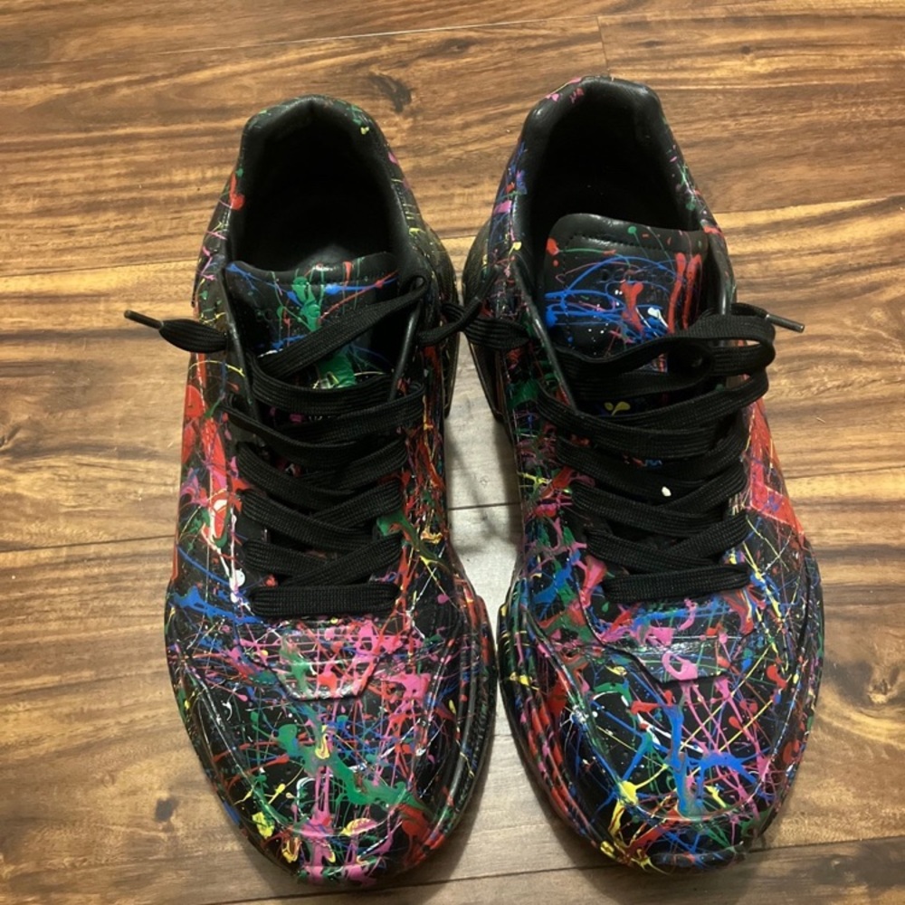 Dolce & Gabbana Black Sneakers with Multicolor Paint Splatter